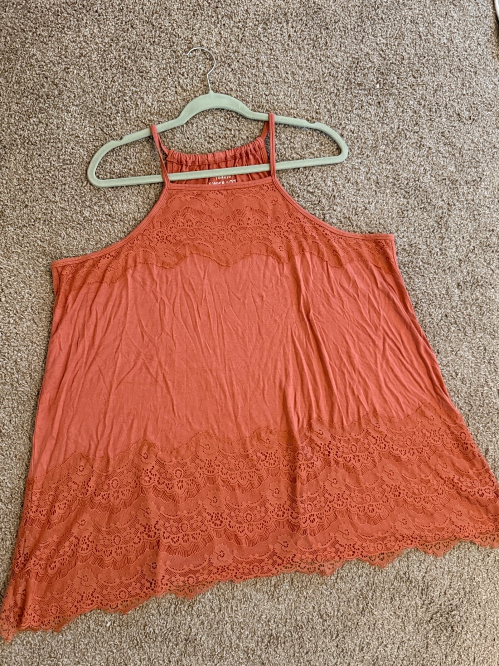 Lace-Trim High-Neck Camisole in Rust